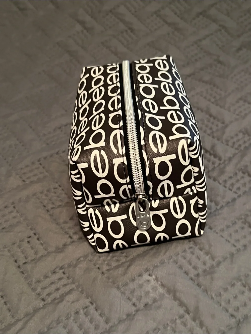 bebe Black & White Signature Logo Cosmetic Case with travel containers